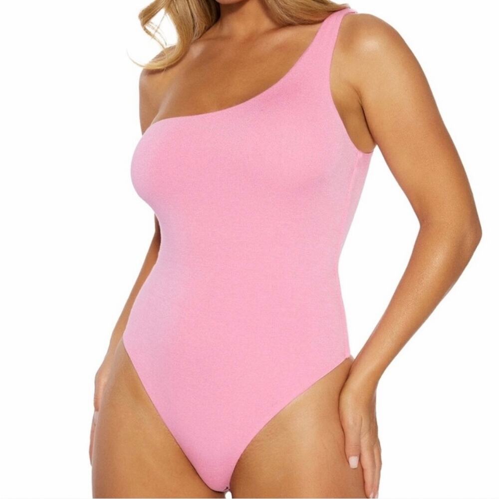 naked wardrobe sculpt side bodysuit one shoulder barbie pink women plus 3x